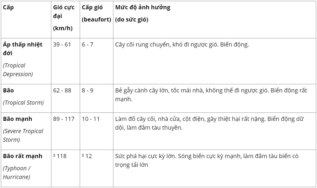 Câu 2: Cơ sở phân loại bão, áp thấp nhiệt đới ?